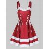 Mini Robe de Noël Bicolore à Lacets à Bretelle avec Ourlet Fourré - Rouge XL