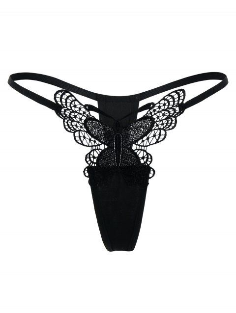 Lace Insert Thong with Butterfly Pattern