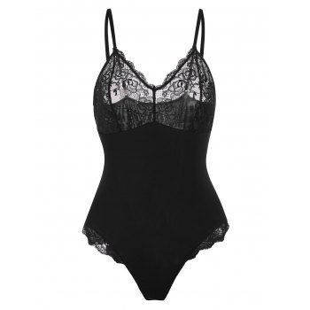 

Plus Size Lace Panel Bodysuit, Black