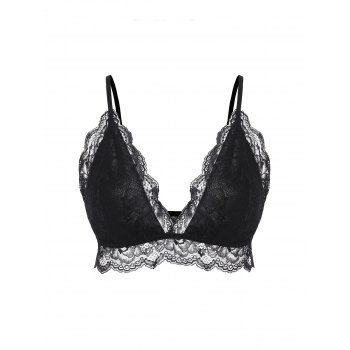 

Plus Size Lace Scalloped Trim Bralette, Black