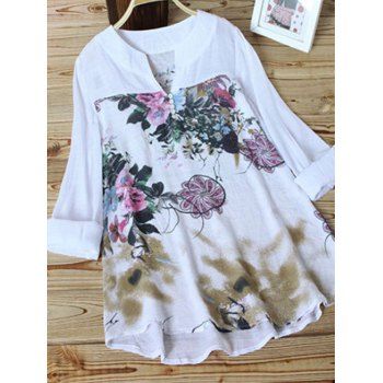 

Plus Size Floral Print High Low Tunic Top, White
