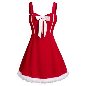 

Plus Size Velvet Christmas Bowknot Dress with G-string, Red