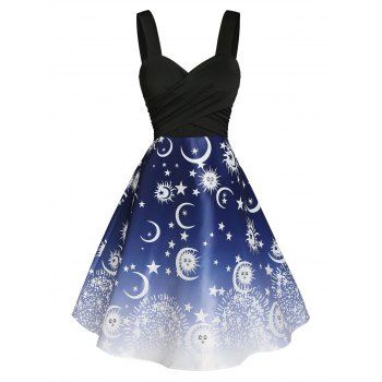 Sun and Moon Print Crossover Dress