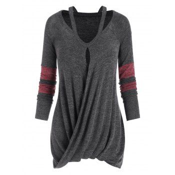 

Draped Front Raglan Sleeve Cutout Tee, Dark slate grey