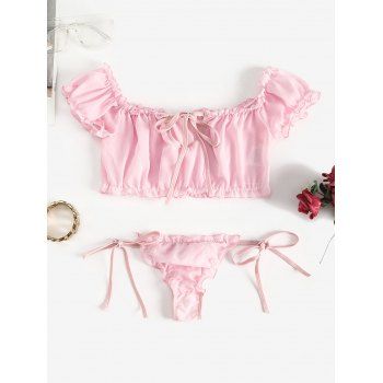 

Chiffon Frilled Tie Lingerie Set, Light pink