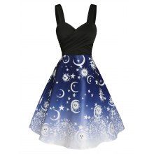 dresslily Sun and Moon Print Crossover Dress