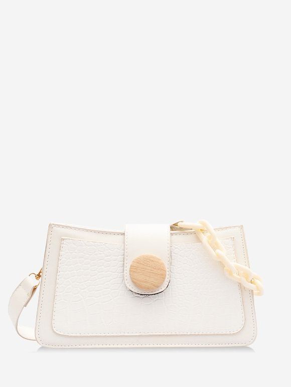 Sac à Bandoulière Rétro Rectangle avec Bouton avec Chaîne - Blanc 