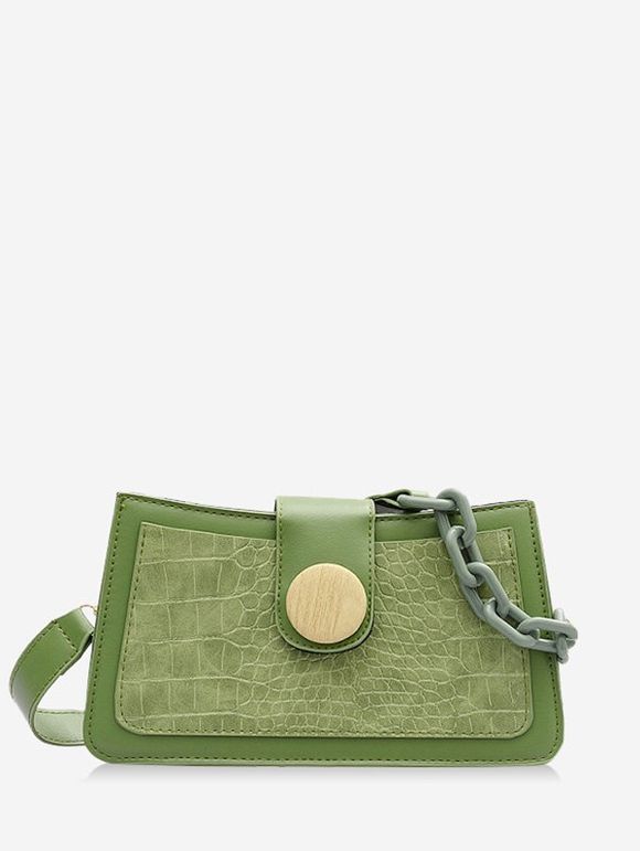 Sac à Bandoulière Rétro Rectangle avec Bouton avec Chaîne - Vert Noisette 