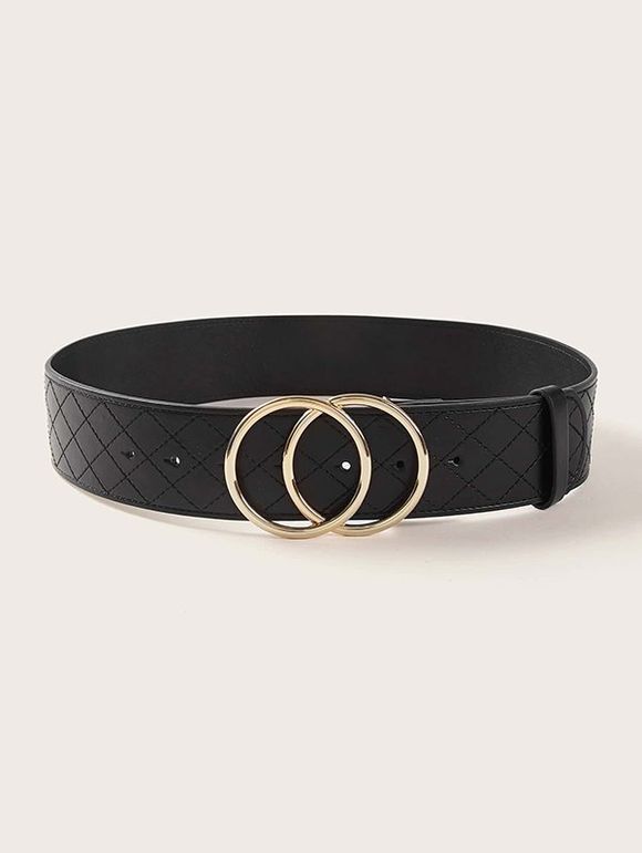 Ceinture Large avec Boucle Motif de Losange - Noir 