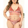 Ensemble de Soutien-Gorge Panneau en Dentelle Plongeant Grande-Taille en Velours - Rose clair 3XL