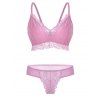 Ensemble de Soutien-Gorge Panneau en Dentelle en Maille de Grande Taille - Rose clair 1XL