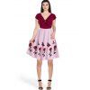 Raglan Sleeve Rose Flower Print Contrast Dress - RED WINE L