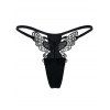 Lace Insert Thong with Butterfly Pattern - BLACK M