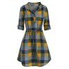 Robe Ceinturée à Carreaux Imprimée à Demi-Bouton - multicolor A L