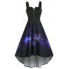Robe Mi-longue Haute-Bas à Imprimé Galaxie 3D à Bretelle - Noir M