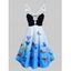 Butterfly Print Lace Insert Ombre Color Dress - BLACK 3XL
