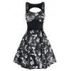 Robe de Noël à Imprimé Cloche et Flocon de Neige sans Manches à Lacets - Noir XL