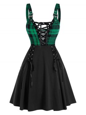 Summer Sleeveless Lace-up Plaid Print Buckle Strap Dress