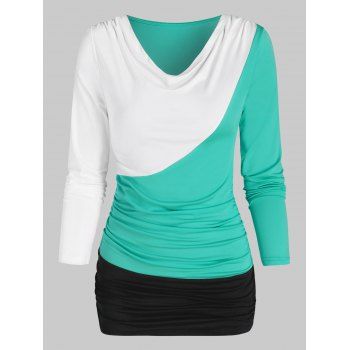 

Long Sleeve Contrast Ruched T-shirt, Multicolor c