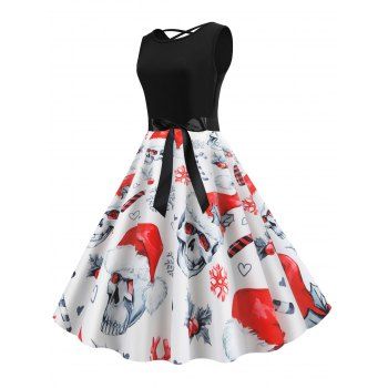 

Belted Lattice Skull Print Heart Halloween Dress, White