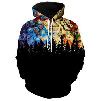 

Forest Galaxy Print Kangaroo Pocket Hoodie, Black