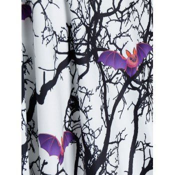 Halloween Bats Tree Print Twist Front Sleeveless Mini Dress