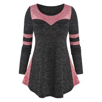

Curved Hem Contrast Heathered T-shirt, Dark slate grey