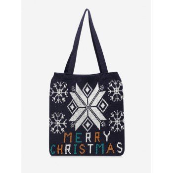 

Christmas Tree Pattern Hand-knitted Tote Bag, Black
