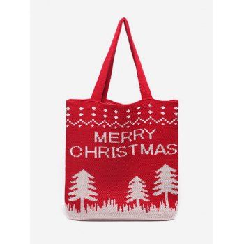 

Christmas Tree Pattern Hand-knitted Tote Bag, Lava red