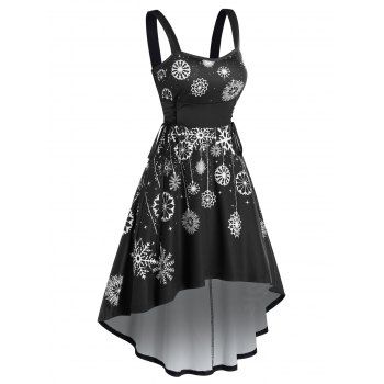 

Christmas Lace Up Snowflake Print Dress, Black