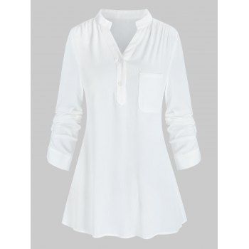 

Solid Notched Collar Tab Sleeve Blouse, White