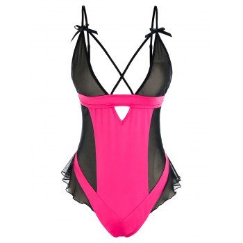 Image of Plus Size Crisscross Sheer Mesh Insert Lingerie Teddy