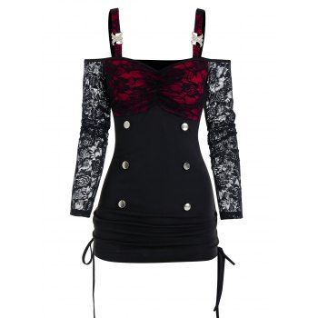 Image of Bicolor Lace Sheer Sleeve Side Cinch Top