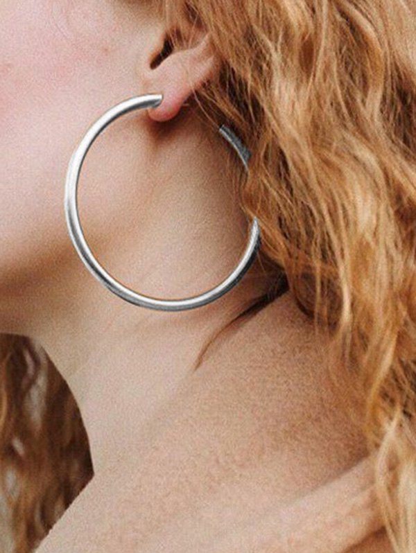 Round Ring Metal Stylish Street Hoop Earrings - SILVER 