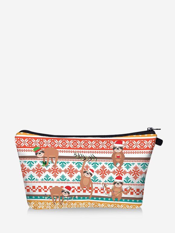 Sac de Rangement de Maquillage Imprimé Flocons de Neige et Animal de Noël - Châtaigne Rouge 
