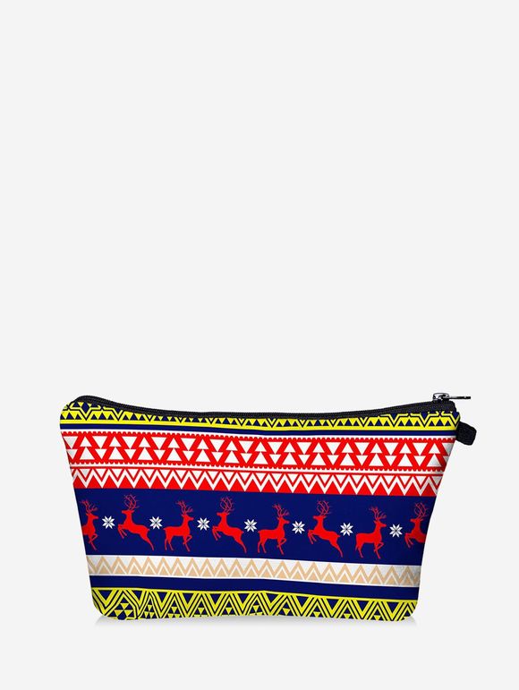 Sac de Rangement de Maquillage Géométrique Cerf de Noël Imprimé - Bleu Marine 