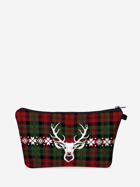 Sac de Rangement de Maquillage à Carreaux Imprimé Cerf de Noël - Vert Forêt Noire 
