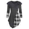 T-shirt Asymétrique à Carreaux avec Nœud Papillon - Gris nuageux L