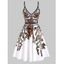 Summer Vacation Sundress Floral Leaf Printed Garden Party Dress Flare A Line Slip Mini Dress - WHITE M