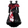 Robe Haute Basse à Imprimé Père Noël et Flocon de Neige à Epaule Dénudée - Noir 2XL