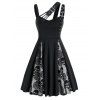 Robe d'Halloween Crâne Fleur en Dentelle Insérée sans Manches - Noir 3XL