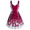 Robe de Noël Ajustée Evasée Cerf Imprimé à Lacets - Rouge L