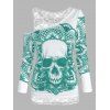 Ensembles de T-shirt Graphique Crâne en Dentelle Transparente Deux Pièces - Turquoise Moyenne L