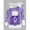 Ensembles de T-shirt Graphique Crâne en Dentelle Transparente Deux Pièces - Iris Pourpre 2XL