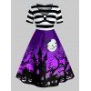 Robe d'Halloween Vintage Imprimée de Grande Taille - Iris Pourpre 4X