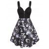 Robe de Noël Imprimée à Bretelle Bouclée avec Œillet - Noir L