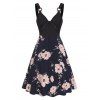 Robe Fleurie Anneau en O avec Nœud Papillon - Noir XL