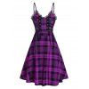 Robe à Carreaux Ajustée Evasée à Lacets - Iris Pourpre XL