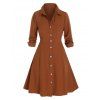 Robe Chemise Boutonnée avec Poche Poitrine de Grande Taille - Brun Légère 2X