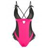 Body Lingerie Croisé en Maille Transparente Insérée de Grande Taille - Rouge Rose 1X